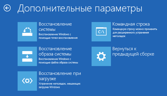 Меню дополнительных параметров