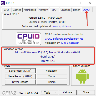 Сведения о системе в программе CPU-Z