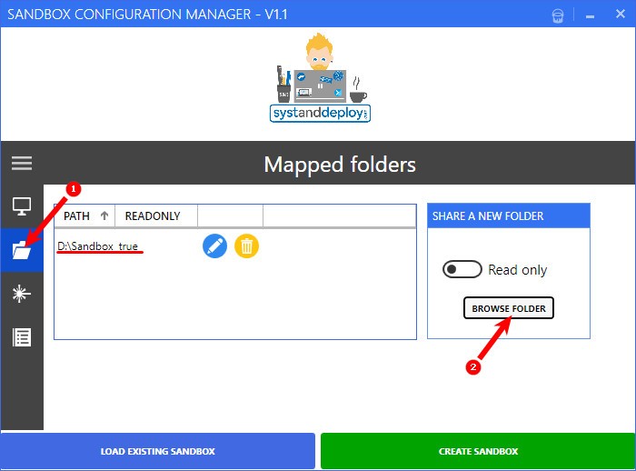 Настройка пункта Mapped Folders